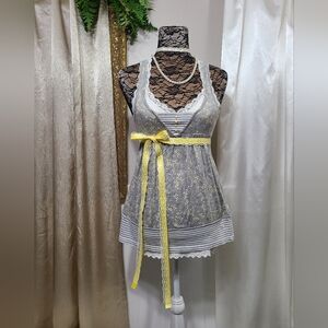 Vtg ♡ Y2K ♡ Abercrombie Heart Print Patterned Empire Waist Baydoll Tank Top